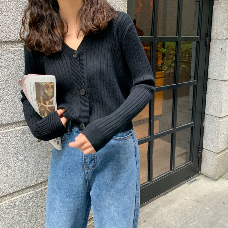 秋冬新款外穿内搭温柔风短款宽松V领毛衣外套针织衫开衫女装上衣详情16