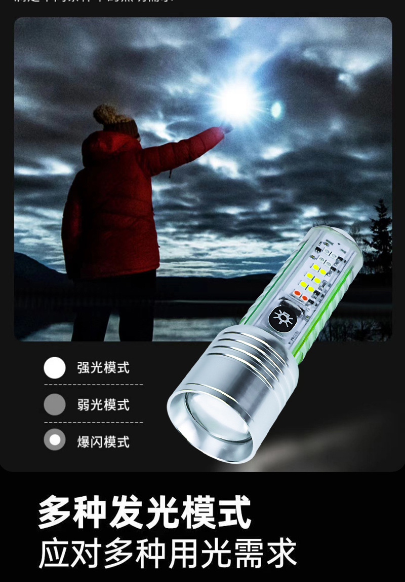 Strong magnetic repair lamp pen hanging zoom flashlight, red and blue warning white laser TyPE-C charging high-intensity flashlight pic 4