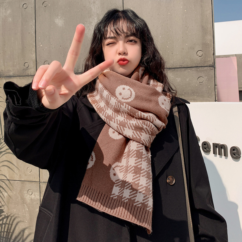 3#针织笑脸围巾【卡其色】