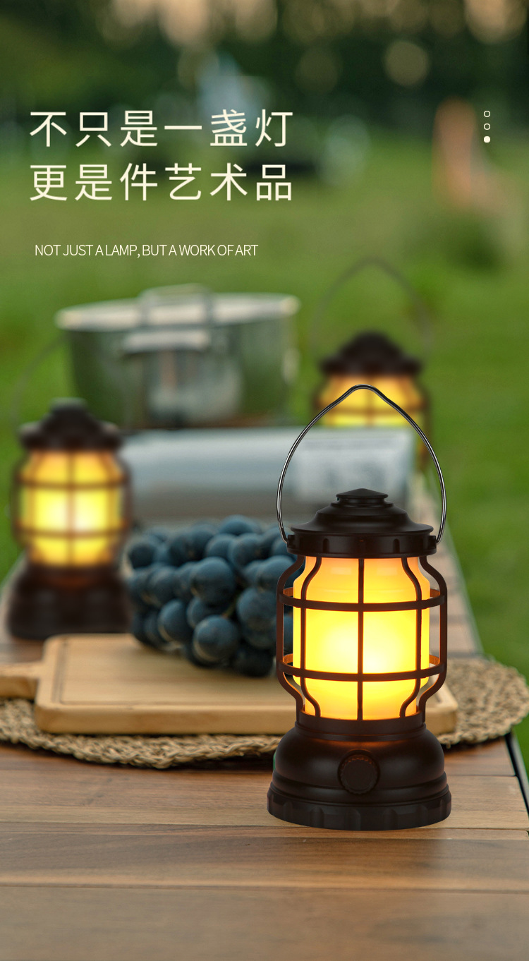 New cross-border lantern, multi-functional outdoor portable lamp, retro household emergency portable lamp, USB charging camping lamp pic 5