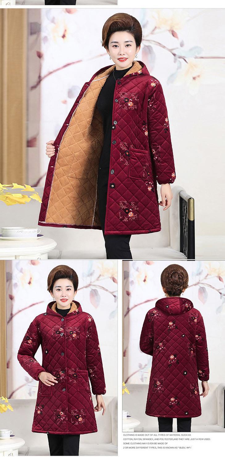 中老年女冬装棉衣妈妈装加绒保暖棉服大码老年人中长款外套花棉袄详情8