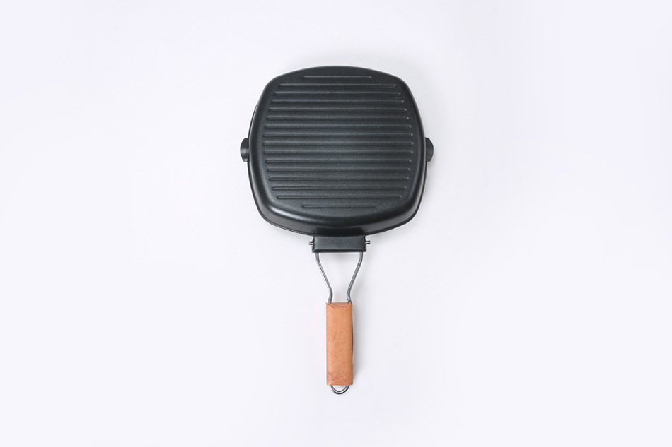 Steak frying pan, breakfast frying pan, folding wooden handle, flat, non-stick, gas induction cooker, customizable LOGO steak pan pic 4