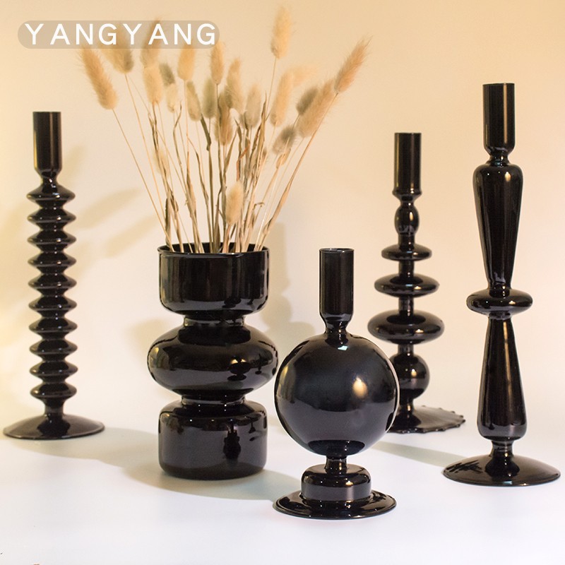 Simple black vase decoration, Jingdezhen table decoration, Zen-style dried flower bouquet, living room Chinese-style flower arrangement, retro pic 5