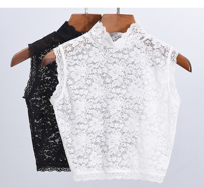 Lace high-neck false collar, versatile for children, stand-up collar base, decorative collar, sleeveless base, lace blouse, short style, sexy and transparent pic 16