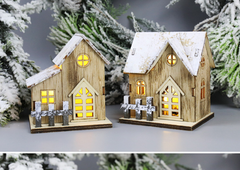 圣诞节新款装饰发光小木屋LED木质圣诞小房子圣诞节桌面摆件挂件详情9