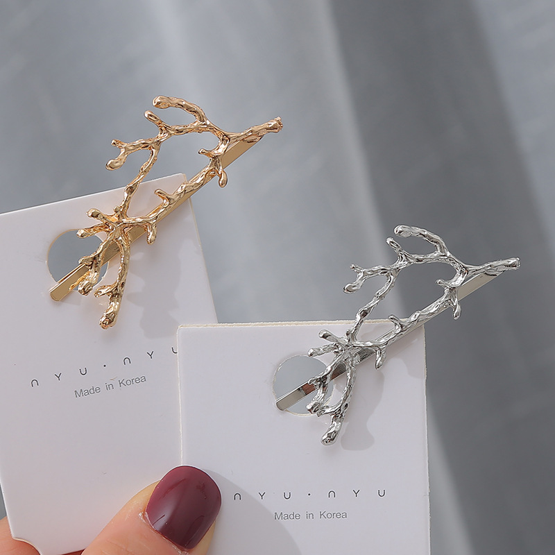 韩国超仙花枝金属发夹发卡网红树枝刘海侧边夹子鹿角一字夹发饰品详情4