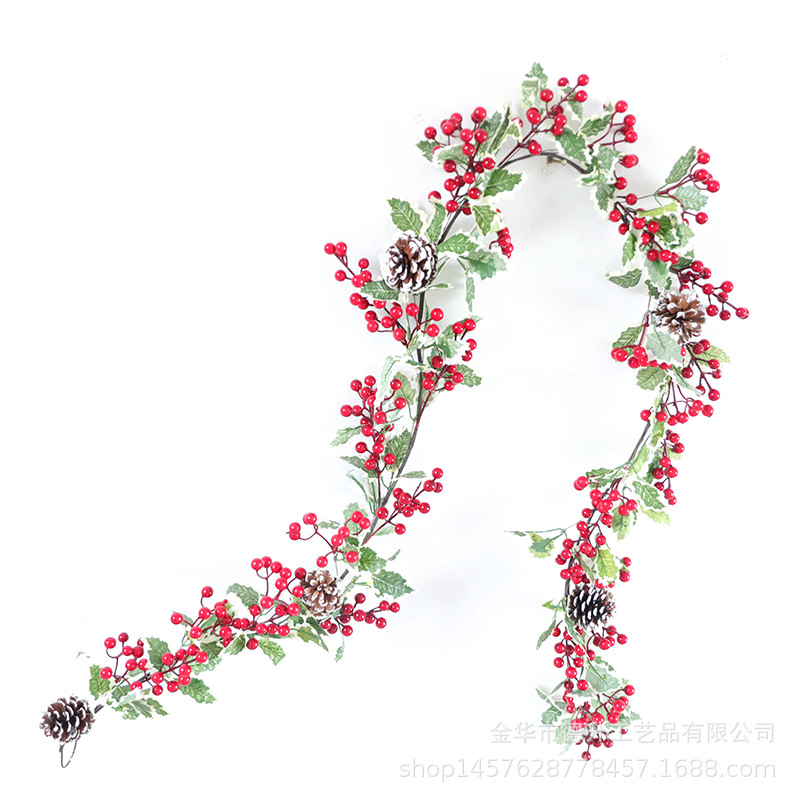 Desheng Cross-border E-commerce Amazon Factory supplies white-edged Christmas triangular leaf, money fruit, red fruit, pinecone and vine decorations pic 1