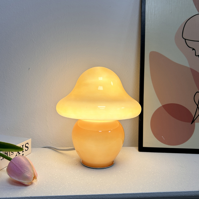 美式蘑菇装饰台灯中古Vintage北欧现代简约床头创意条纹玻璃台灯详情3