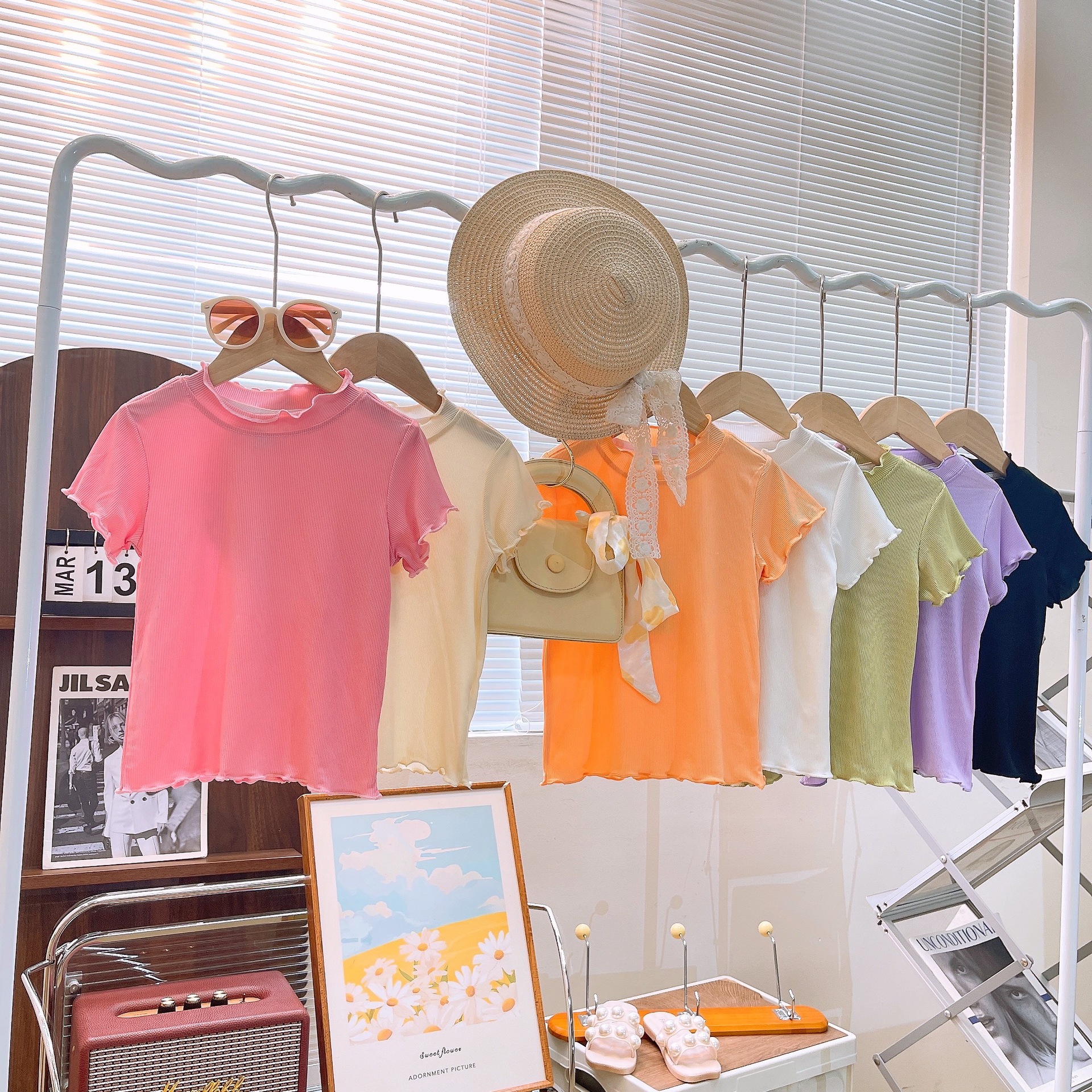 冰丝女童t恤短袖夏装2024新款韩版洋气儿童夏季花边半袖体恤上衣详情1