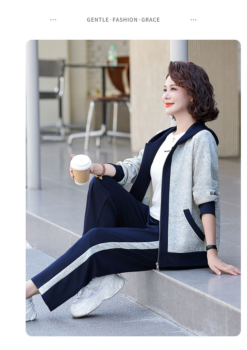 Madre de edad media otoño traje 2024 nuevo medio y viejo mujer otoño chaqueta casual abrigos moda ropa deportiva pic 12
