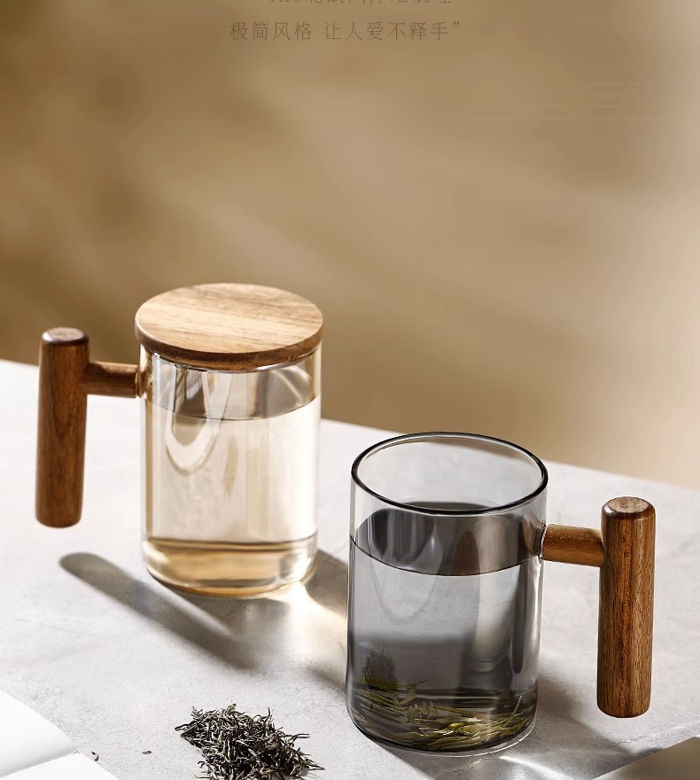 高硼硅玻璃茶水水杯家用办公室泡茶杯耐高温玻璃杯泡茶杯相思木把详情3