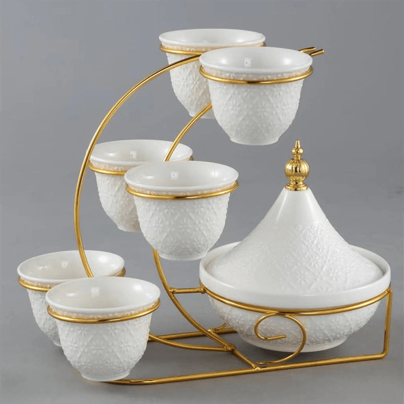 Light luxury home furnishings: multi-compartment fruit plate, European-style white gold ceramic tea cup, tea tray, dessert print, covered bowl, golden castle vase pic 10