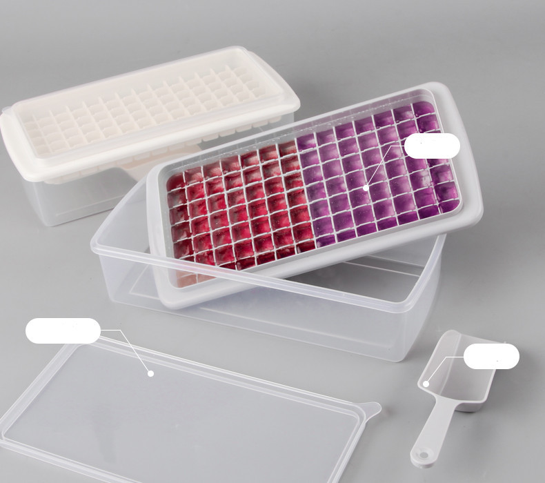 简约创意冰格家庭自制冰盒冰铲冰块盒冰格98格带盖带底带铲冰格详情7