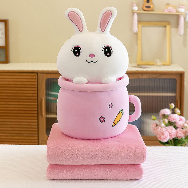 Cartoon rabbit, panda, cute piggy, milk tea cup, dual-purpose throw pillow blanket, two-in-one blanket, office midday rest pillow pic 18