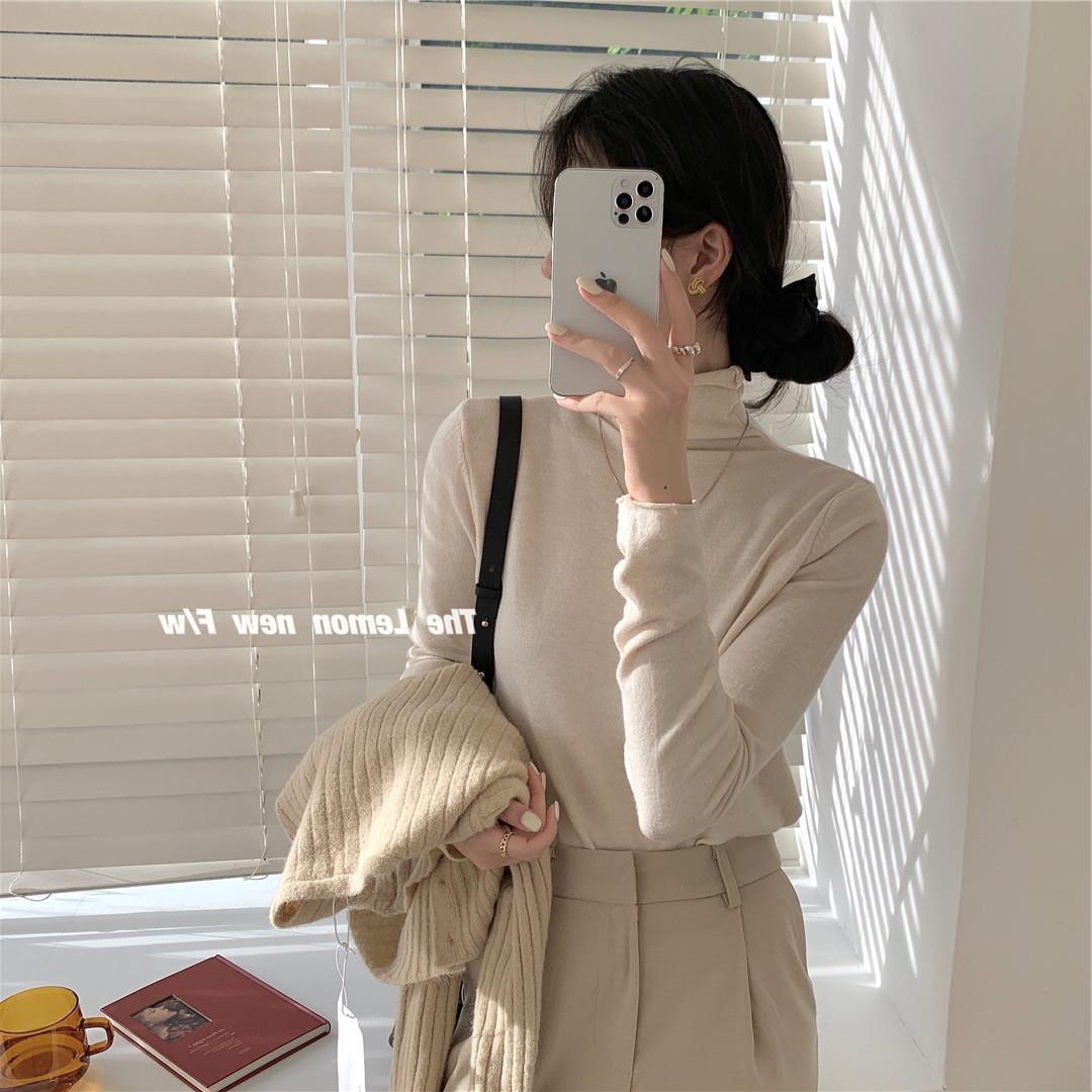 秋冬新款女装高领卷边打底衫糖果色修身保暖基础款仿羊绒衫毛衣女详情99