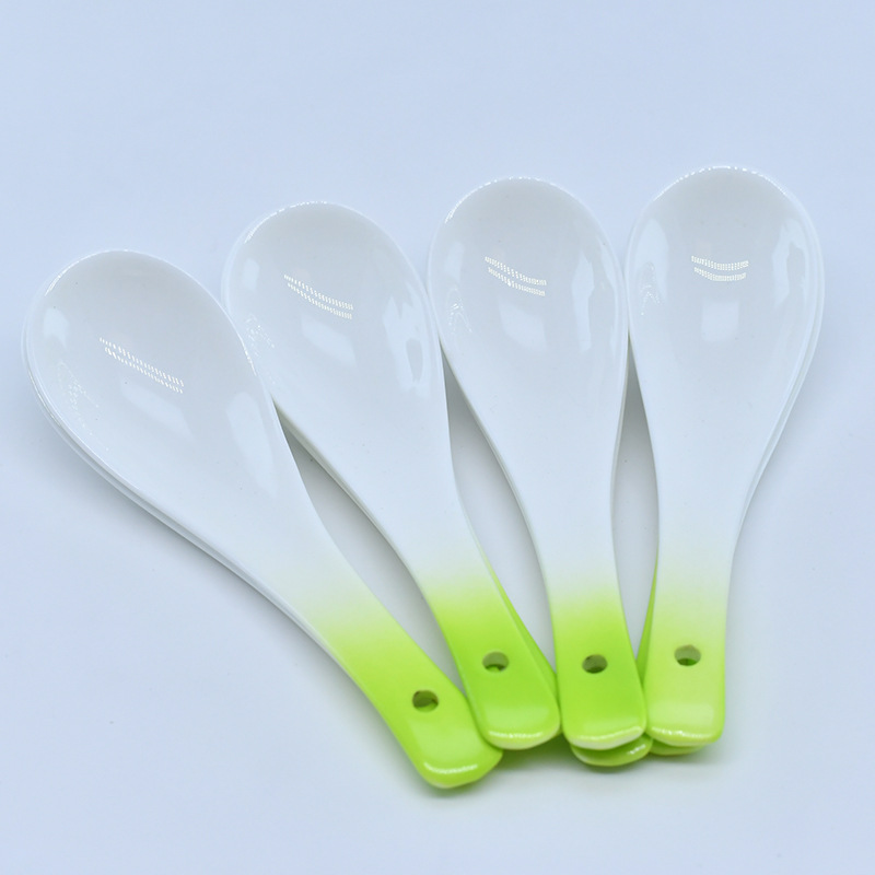 厂家陶瓷汤勺家用餐具小勺调羹骨质瓷三弯勺渐变骨瓷金线三弯勺详情3