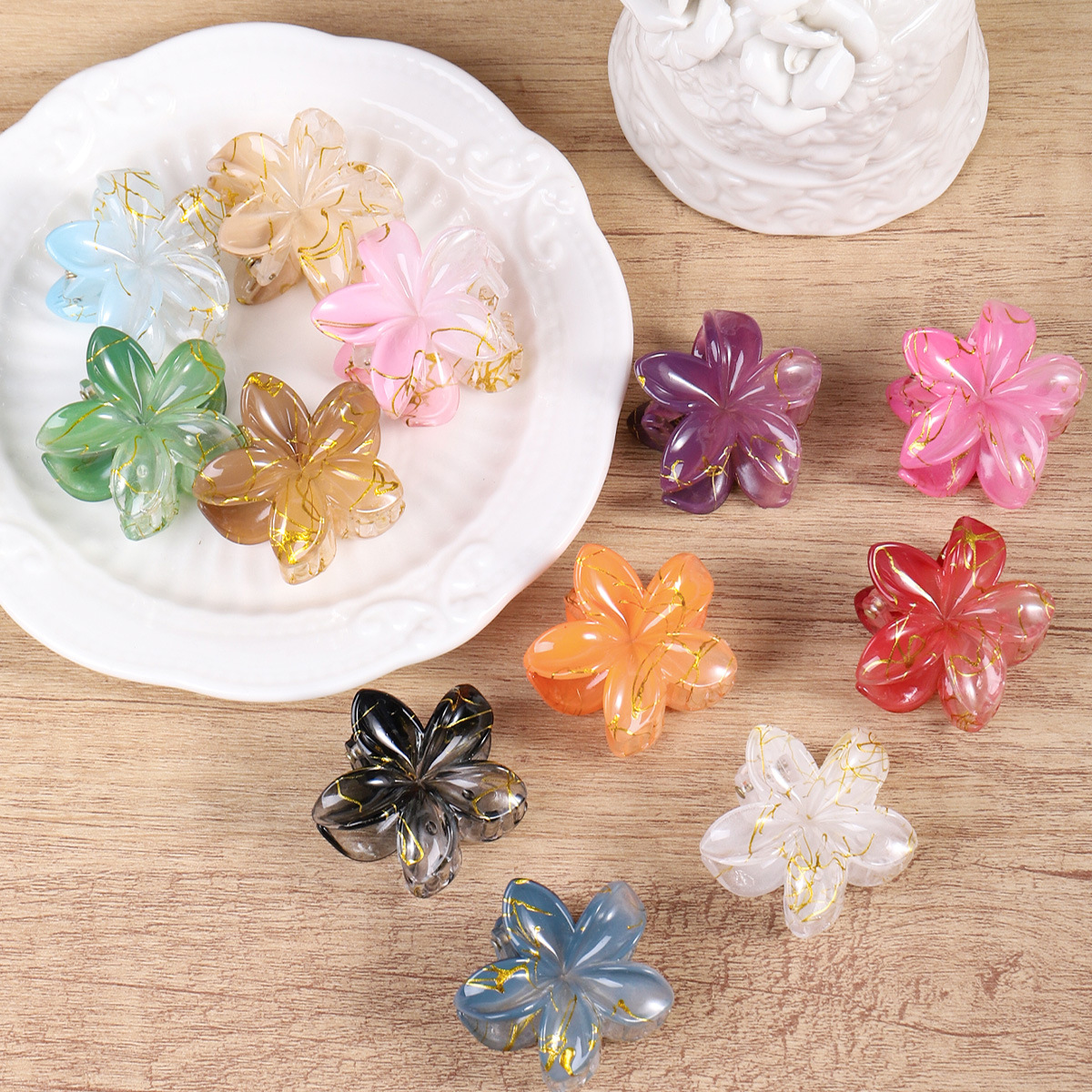 跨境新款拉丝鎏金鸡蛋花抓夹小号紫荆花编发碎发夹高级感金丝发饰详情16