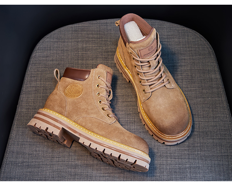 欧洲站马丁靴女2023秋季新款软皮软底复古女短靴牛反绒磨砂工装靴详情23