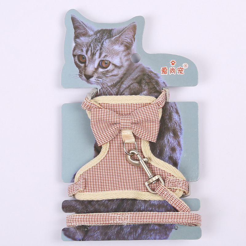 Factory direct sales of cartoon cat bow chest and back straps, sweet pet leash, vest-style cat walking leash wholesale pic 8