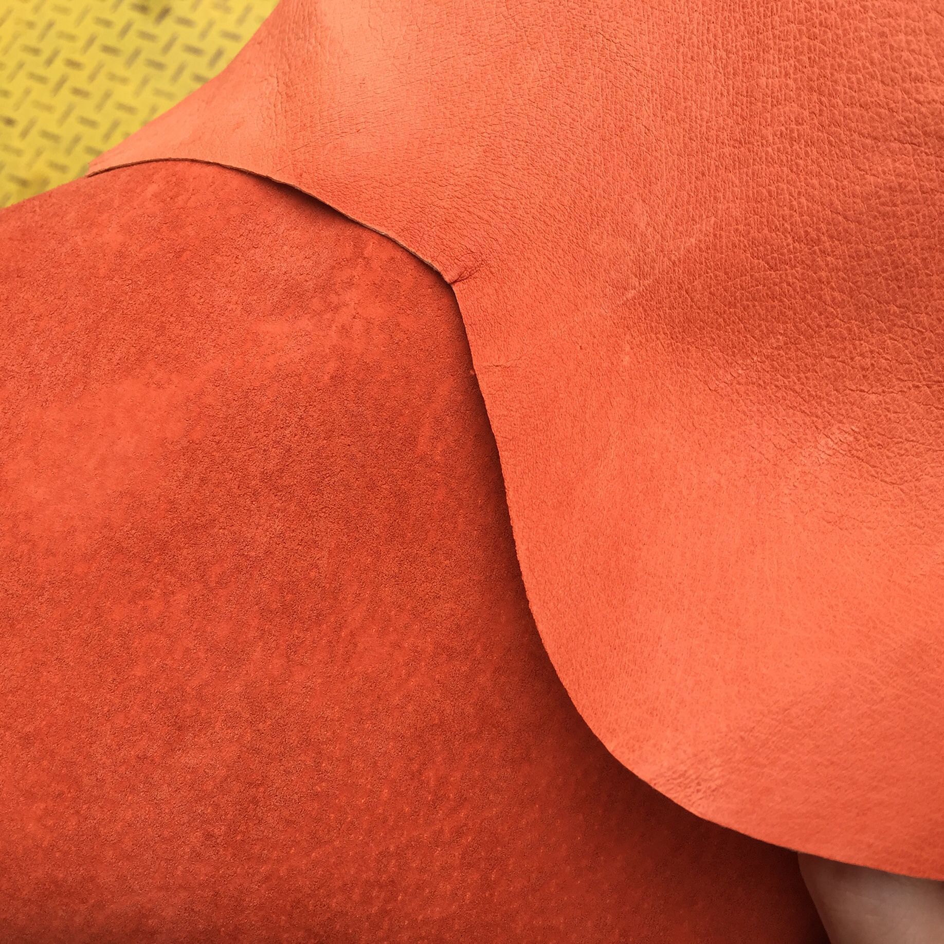 Ha Niu genuine leather top layer pigskin, second layer pigskin in orange color, available in stock pic 2