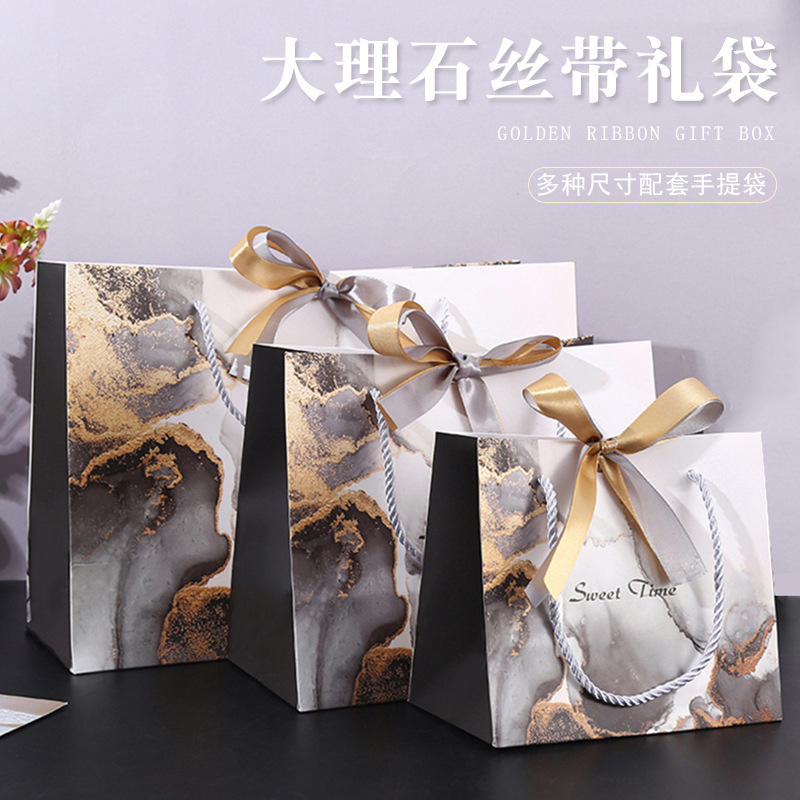 礼品包装袋 ins森系节日蝴蝶结丝带手提纸袋印花服装购物袋伴手礼详情7
