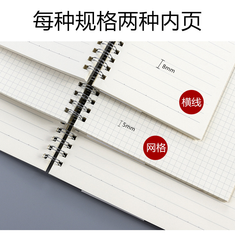 Transparent PP binding coil notebook, creative and simple side-flip grid horizontal line notebook, notepad, student stationery wholesale pic 4
