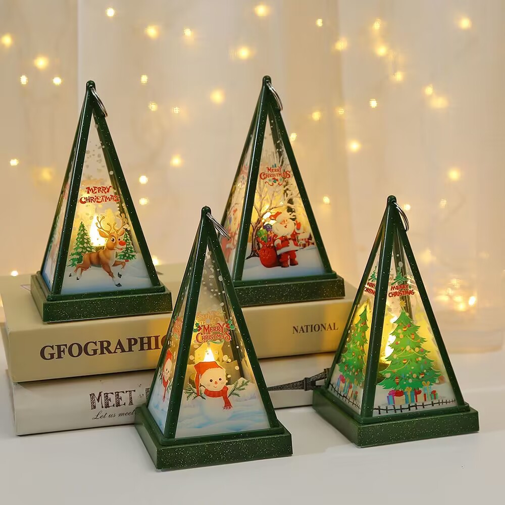 New Christmas decorations: Hand-held triangular wind lamps, night lights, pendants, LED electronic candles, candlestick lights pic 9