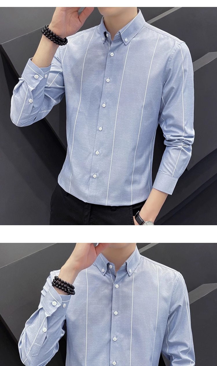 男士长袖衬衫春秋季新款商务休闲韩版修身衬衫男免烫抗皱衬衣男款详情9