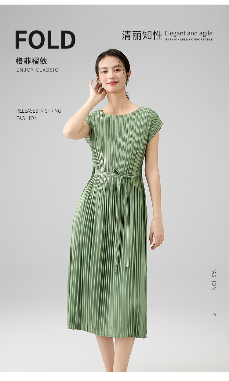 Counter quality 2025 Spring/Summer style Versatile round-neck sleeveless high-end dress Loose slimming lace-up long dress pic 2