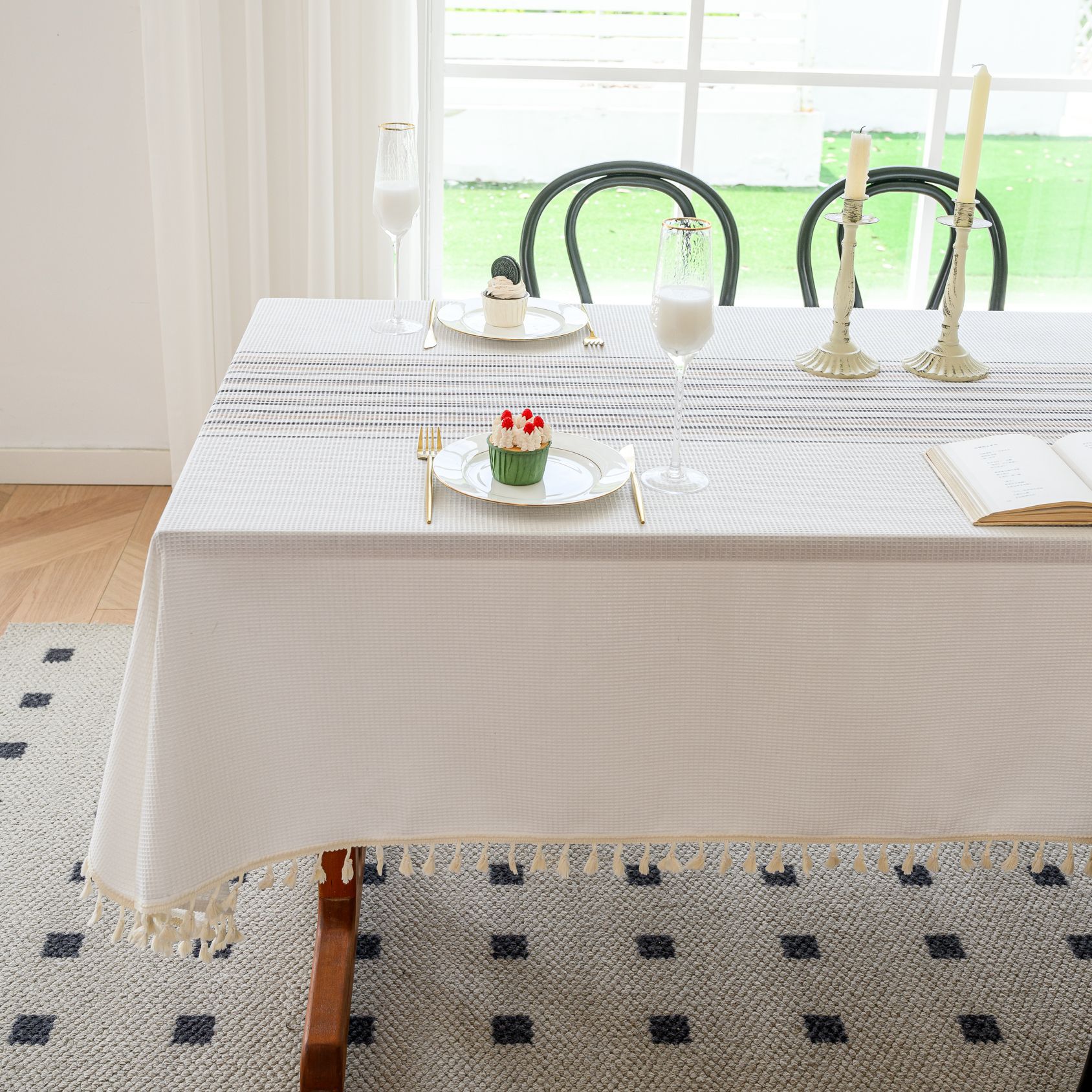 Wholesale of American-style country solid-color household rectangular table fabric, soft and breathable waffle striped coffee table cover fabric pic 21