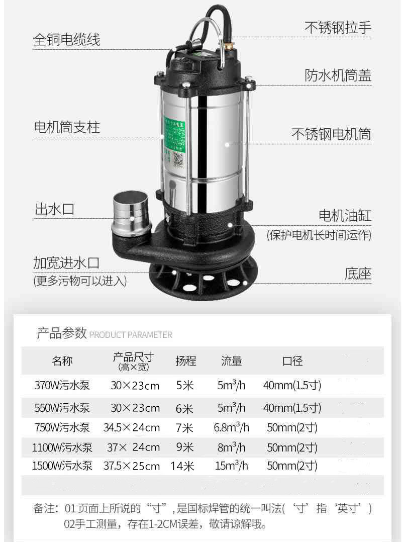 家用220不锈钢潜水泵大功率抽水机抽水泵农用污水泵家用农用洗车详情13