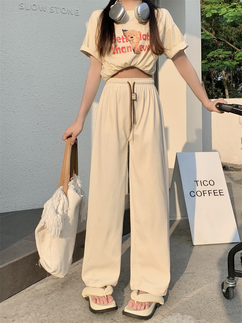 Corduroy ultra-fine corduroy wide-leg pants for women, new autumn style double drawstring smiling face belt casual pants, high-waisted straight-leg pants pic 9