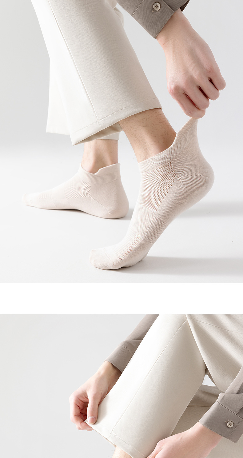 袜子神瞳一件代发诸暨袜子男士短袜夏季薄款网眼船袜纯色运动防滑棉袜不掉跟跑步袜一件代发详情11