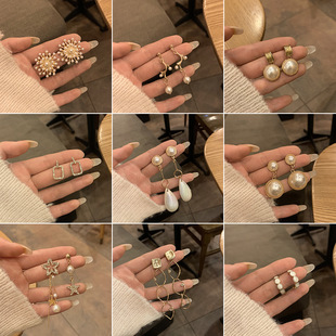 925银针珍珠复古耳钉新款水钻耳环冷淡风潮流流苏批发气质耳饰1详情6