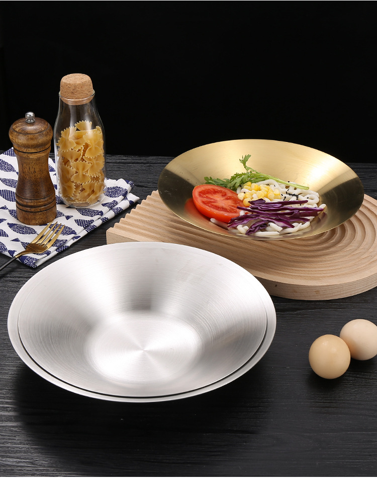 Korean-style tableware, stainless steel single-layer cold noodle bowl, creative restaurant mixed rice bowl, fruit plate, salad basin, snack dried fruit plate pic 14