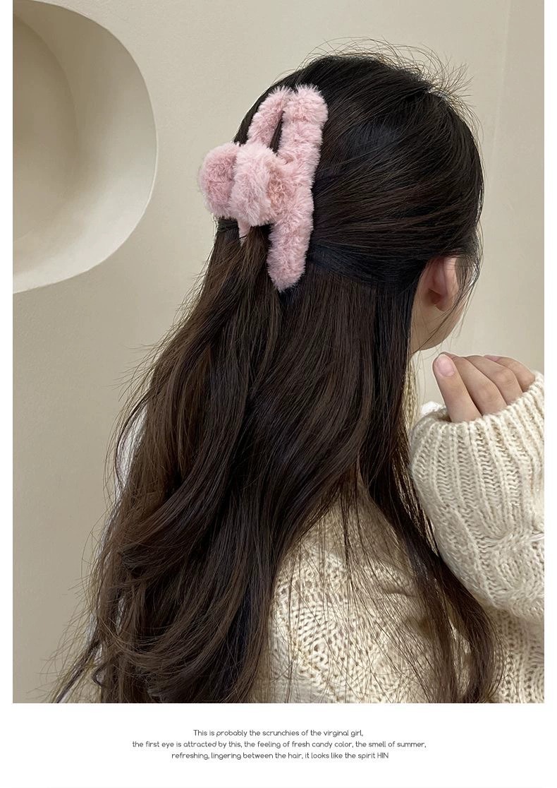 秋冬毛毛抓夹简约鲨鱼夹毛绒新款发卡高级感后脑勺发夹头饰发饰详情8