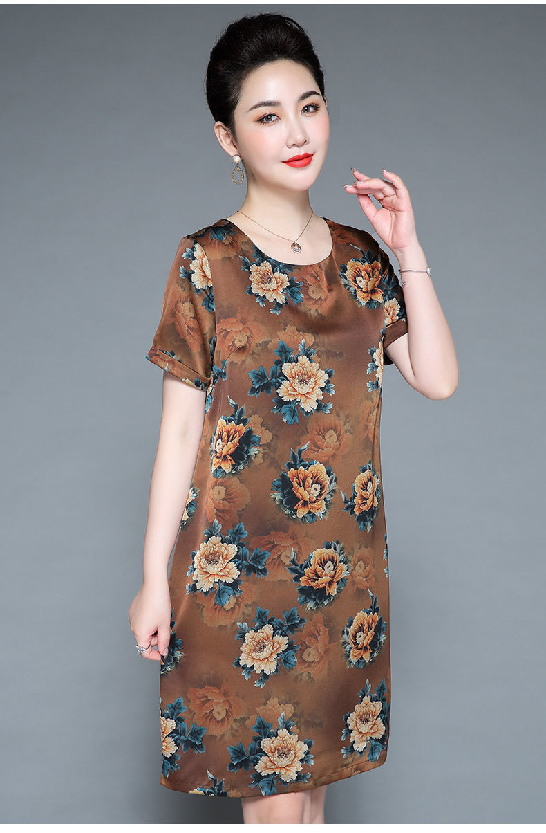 真丝连衣裙女新款绸缎时尚中老年妈妈夏装高端桑蚕丝裙子详情11