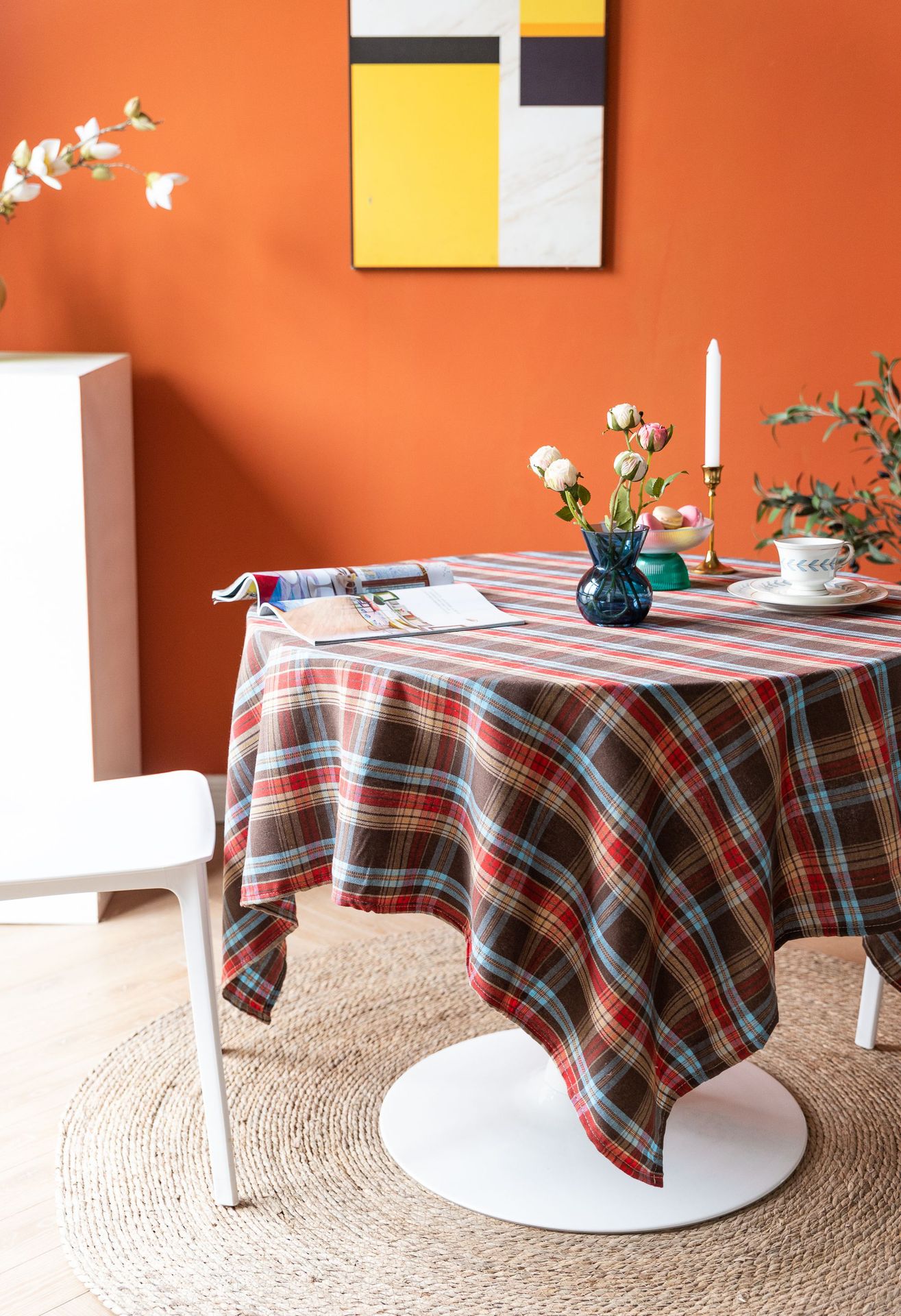 Cross-border Christmas holiday decoration table fabric, retro striped checkered cotton and linen restaurant party cover, Amazon pic 18