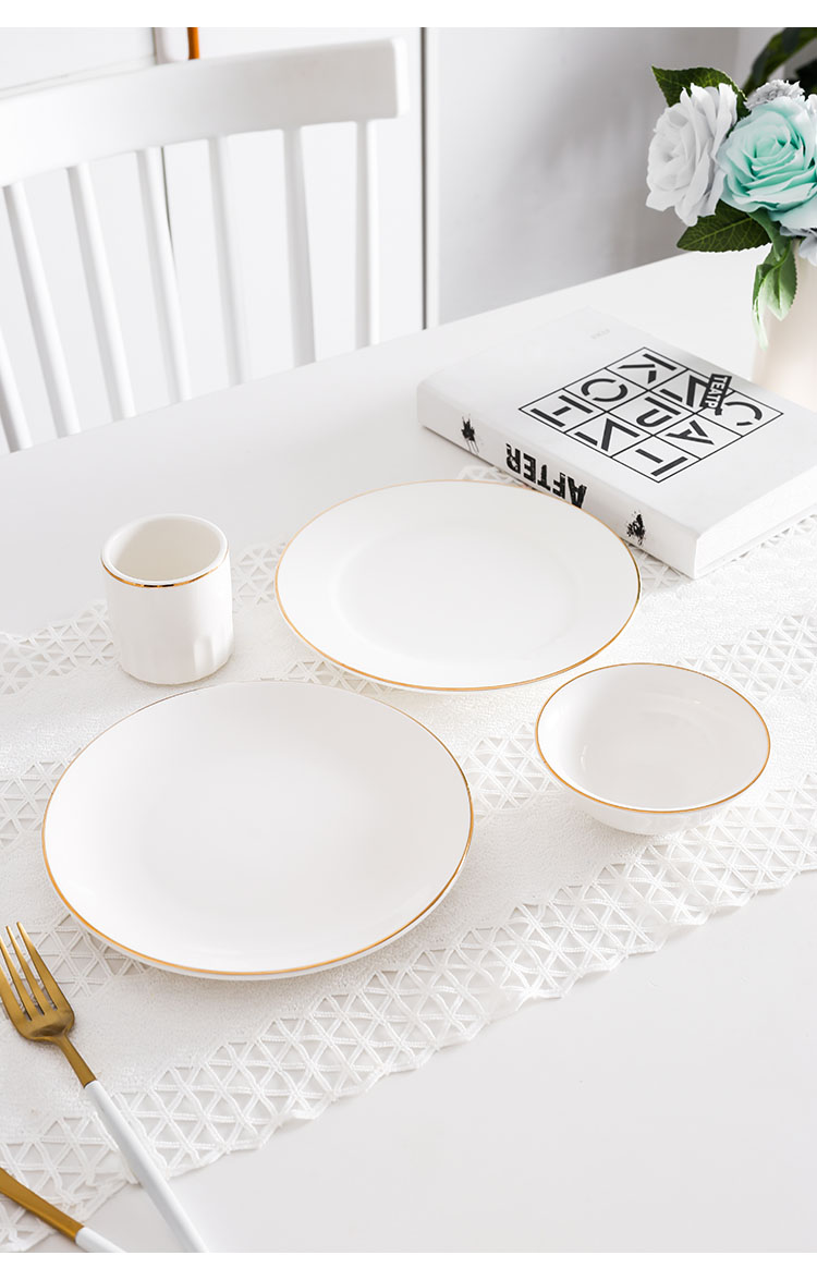 Nordic Golden Border Western dining plates, ceramic steak plates, home round and shallow plate tableware sets, creative plates, bowls and dishes, desserts pic 17