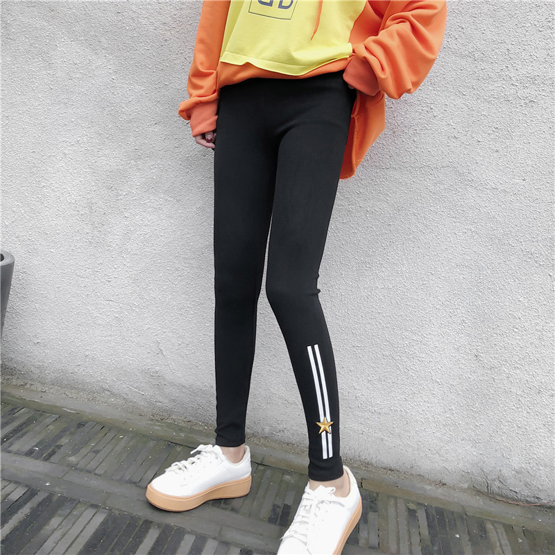 Spring new Korean-style side-striped five-star printed slimming nine-inch skinny pants pic 8