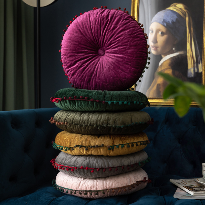 Wholesale of home Chinese-style dining chair and stool cushions with straps, velvet anti-slip seat cushions, solid color in winter, detachable and washable pic 3