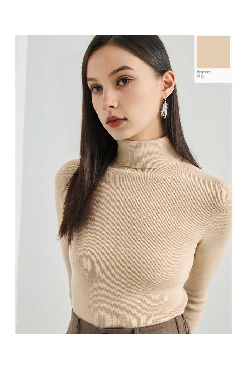 100%羊毛冬季无缝修身显瘦高领休闲百搭打底针织衫长袖内搭毛衣女详情18