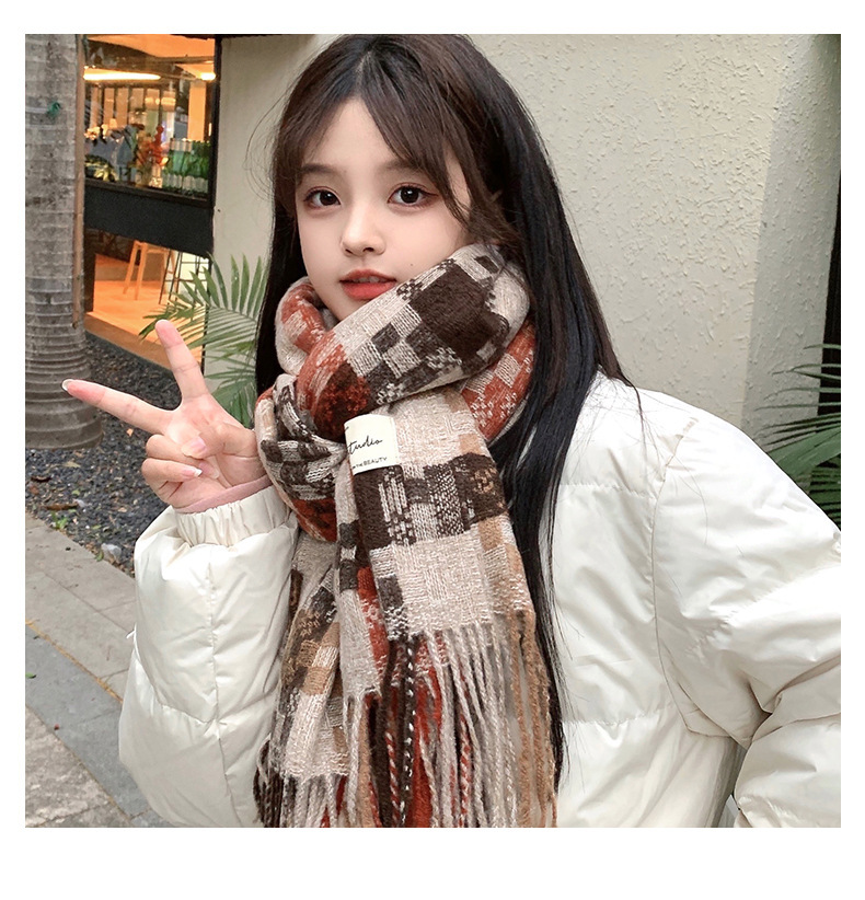 2024新品秋冬氛围感格纹流苏保暖围巾男女情侣加厚长款围脖礼物详情5
