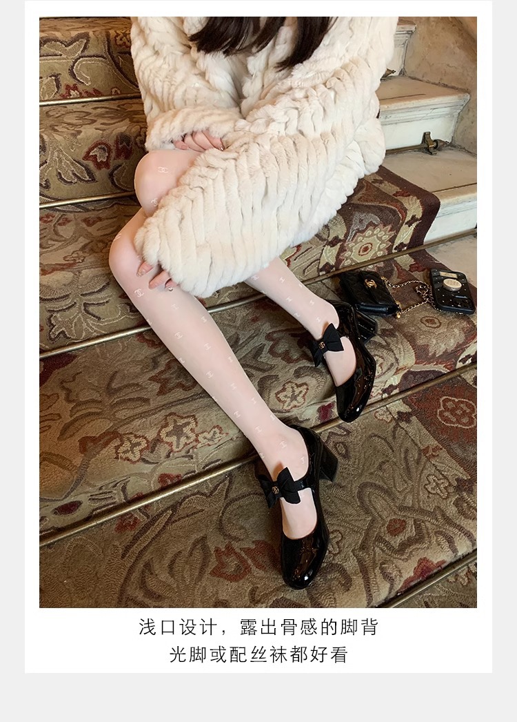 葡萄妈蝴蝶结玛丽珍鞋女法式高跟鞋真皮女鞋小香风粗跟制服皮鞋女详情22