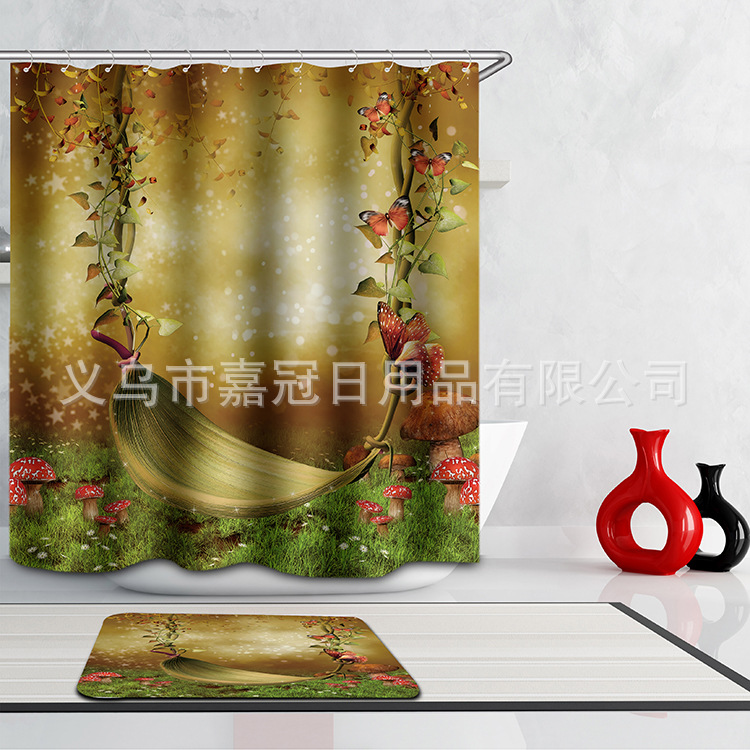 Factory direct sales of 3D digital printed waterproof bath curtains pic 9