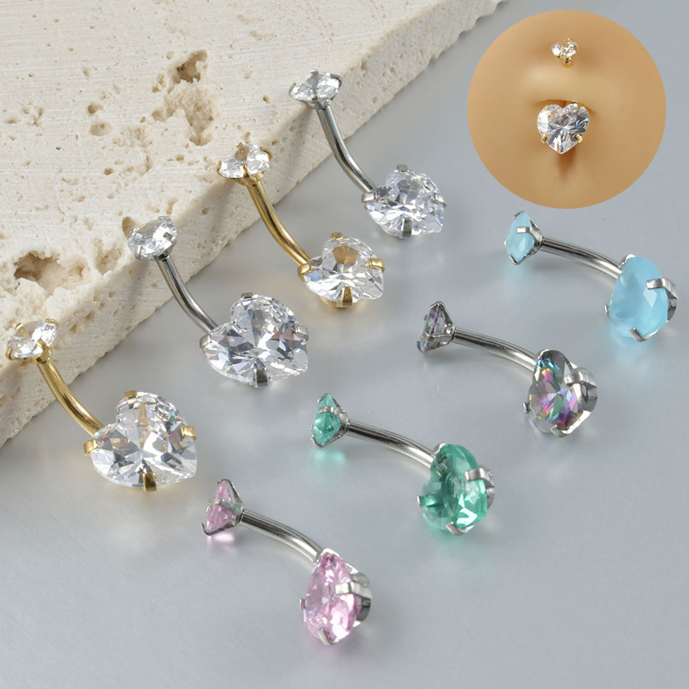 跨境不锈钢弧形肚脐钉 花朵马眼耳骨钉 圆形猫咪锆石弯杆肚脐扣详情5