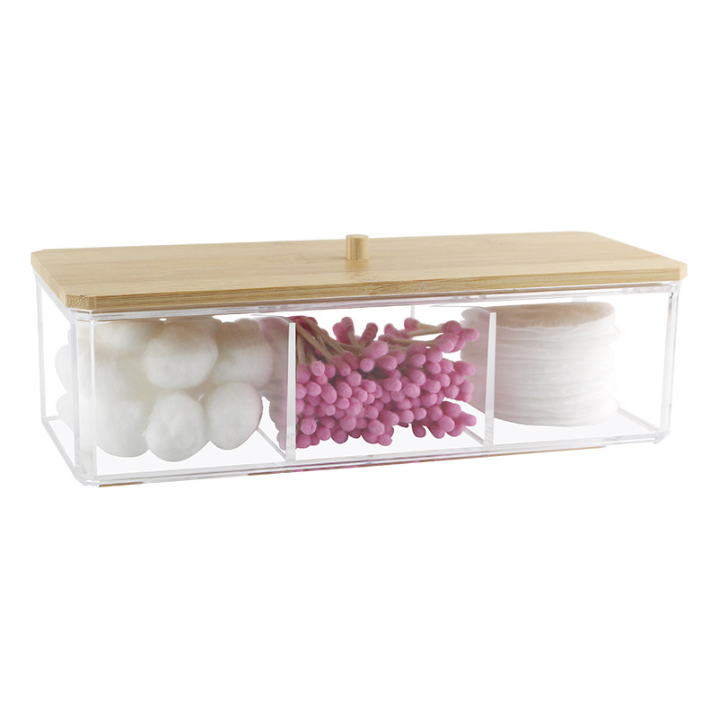 Acrylic cotton pad signature storage box, European-style transparent bamboo lid seasoning box, stackable desktop organization box pic 3