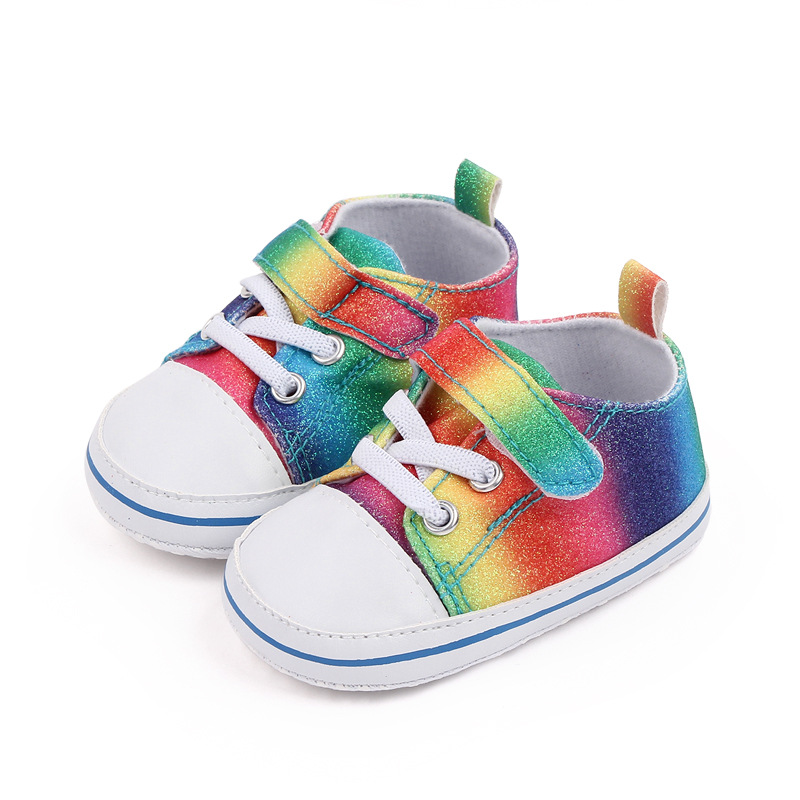 New colored canvas baby shoes with anti-slip soft soles and glitter pink for toddlers aged 0-1, wholesale 2790 pic 4