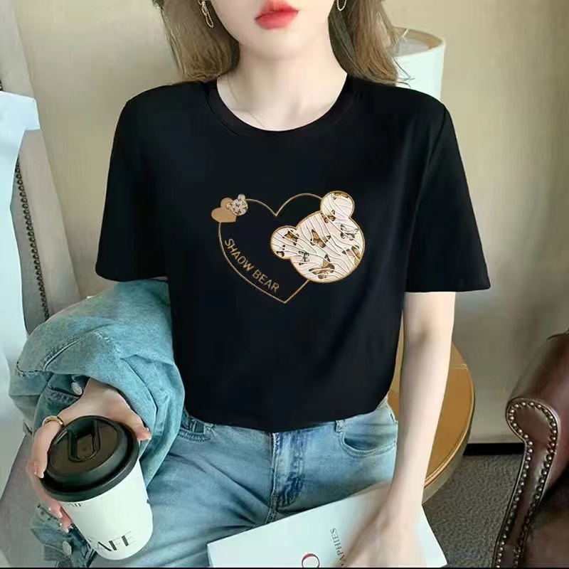 白色女士棉短袖T恤女2023新款夏季小个子体恤正肩大码印花上衣详情6