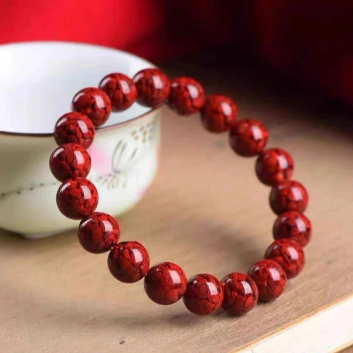 朱砂天然原矿晶体砂男女情侣手链父母本命年直播货源批发工厂直销详情5